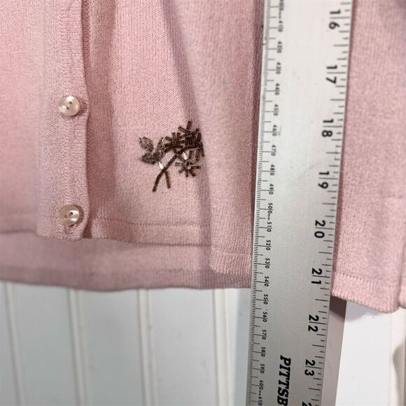 Kathie Lee Collection Pink Embroidered Cardigan Sweater S Balletcore Coquette - Picture 6 of 8
